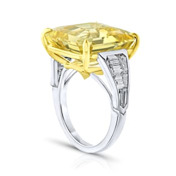 Platinum 20.41 Carat Asscher Yellow Sapphire and Dimond Ring