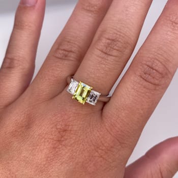 Rectangular Octagonal Yellow Sapphire and Diamond Platinum Ring 2.28ctw