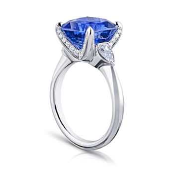7.83ct Cushion Cut Blue Sapphire and Diamond Platinum Ring