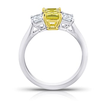 Rectangular Octagonal Yellow Sapphire and Diamond Platinum Ring 2.28ctw