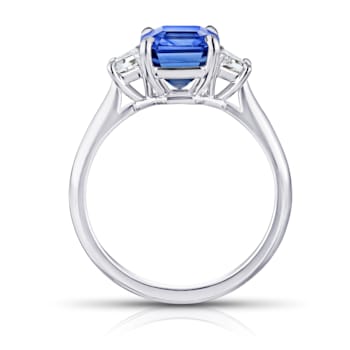 Rectangular Octagonal Blue Sapphire and Diamond Platinum Ring 3.64ctw