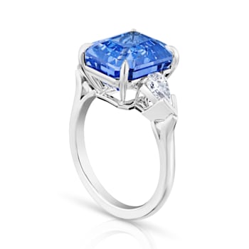 9.73ctw Emerald Cut Blue Sapphire and Diamond Platinum Ring