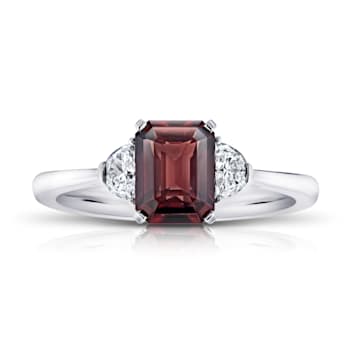 Rectangular Octagonal Reddish Brown Sapphire and Diamond Platinum Ring 2.37ctw