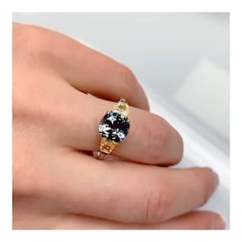 3.15ctw Cushion Greenish Blue Sapphire and Diamond Platinum Ring