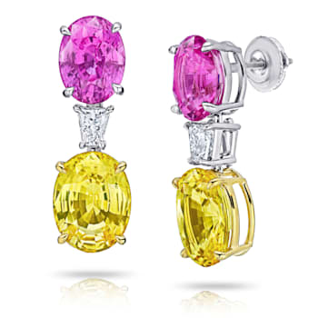 15.11 Carat Oval Pink & Yellow Sapphires and Diamond Earrings