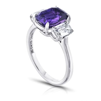 Platinum 3.72 Carat Cushion Purple Sapphire and Diamond Ring