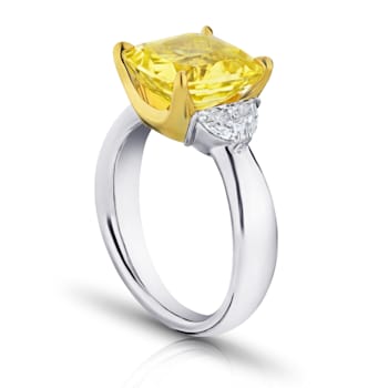 Rectangular Cushion Yellow Sapphire and Diamond Platinum Ring 7.31ctw