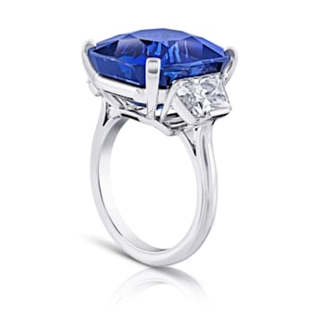 Platinum 20.26 Carat Cushion Blue Sapphire and Diamond Ring