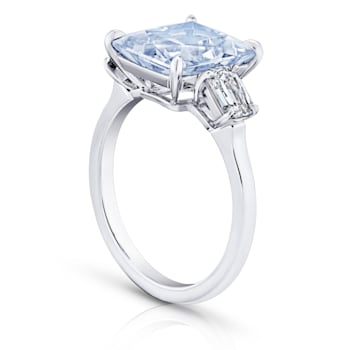 Radiant Light Blue Natural Sapphire and Diamond Platinum Ring