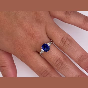 2.60ctw Cushion Cut Blue Sapphire and Diamond Platinum Ring