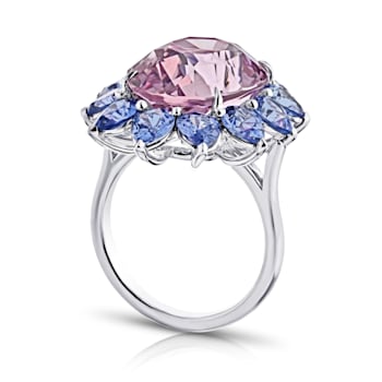 Platinum 14.15 Carat Oval Pink Natural No Heat Sapphire and Diamond Ring