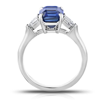 Rectangular Octagonal Blue Sapphire and Diamond Platinum Ring 4.24ctw