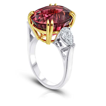 Oval Red Spinel and Diamond Platinum 3-Stone Ring 16.16ctw
