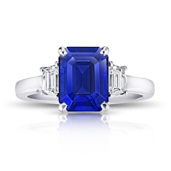 Rectangular Octagonal Blue Sapphire and Diamond Platinum Ring 4.58ctw