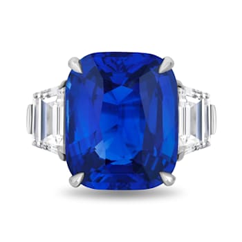 Platinum 16.01 Carat Cushion Blue Sapphire and Diamond Ring
