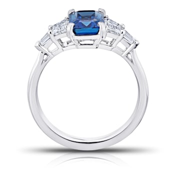 Rectangular Octagonal Blue Sapphire and Diamond Platinum Ring 3.04ctw