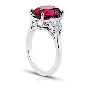 Platinum 6.05 Carat Oval Red Spinel and Diamond Ring