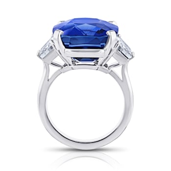 Platinum 20.26 Carat Cushion Blue Sapphire and Diamond Ring