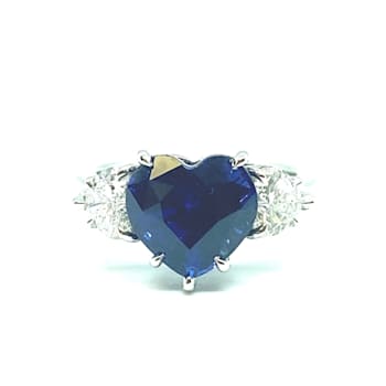 5.64ctw Heart Shaped Blue Sapphire and Diamond Platinum Ring