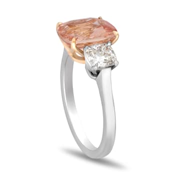 Cushion Padparadscha Sapphire and Diamond Platinum Ring 4.70ctw