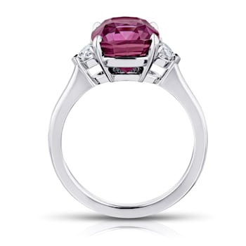Rectangular Cushion Pinkish Red Sapphire and Diamond Platinum Ring 6.22ctw