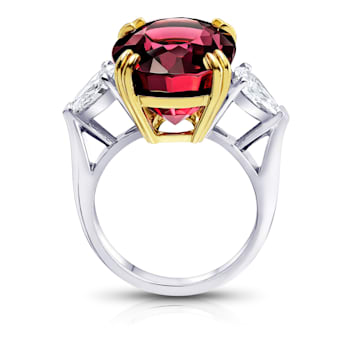 Oval Red Spinel and Diamond Platinum 3-Stone Ring 16.16ctw