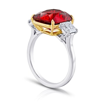 6.39 carat Cushion Red Spinel and Platinum Diamond Ring