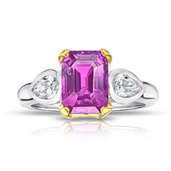 4.58ctw Emerald Cut Pink Sapphire and Diamond Platinum Ring
