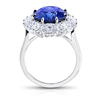 Platinum 8.37 Carat Oval Blue Sapphire and Diamond Ring