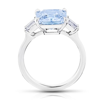 Radiant Light Blue Natural Sapphire and Diamond Platinum Ring