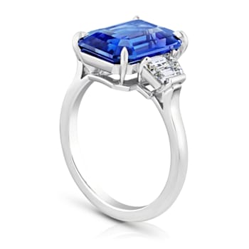7.56ctw Emerald Cut Blue Sapphire and Diamond Platinum Ring