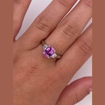 2.56ctw Cushion Cut Pink Sapphire and Diamond Platinum Ring