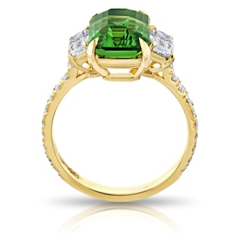 Platinum 4.02 Carat Emerald Cut Green Tsavorite and Diamond Ring
