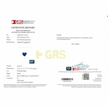 6.02 carat Heart Shaped Blue Sapphire Platinum Pendant