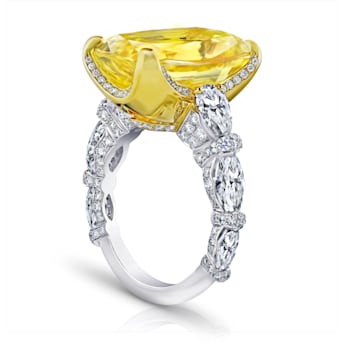 23.89 Yellow Cushion Sapphire and Diamond Platinum Ring