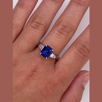Rectangular Octagonal Blue Sapphire and Diamond Platinum Ring 4.24ctw