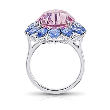 Platinum 14.15 Carat Oval Pink Natural No Heat Sapphire and Diamond Ring
