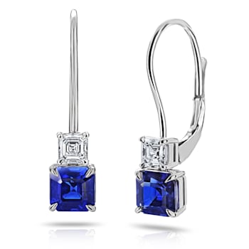 1.78 Carat Blue Asscher Cut Sapphire and Diamond Earrings