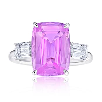 6.32 Cushion Cut Light Pink Sapphire and Diamond Platinum Ring