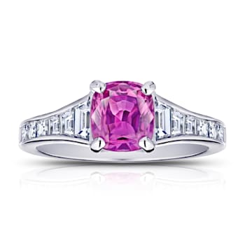 Rectangular Cushion Pink Sapphire and Diamond Platinum Ring 2.22ctw