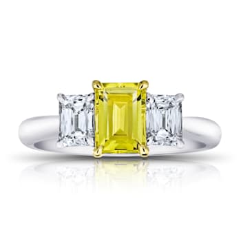 Rectangular Octagonal Yellow Sapphire and Diamond Platinum Ring 2.28ctw