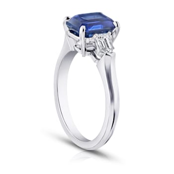 Rectangular Octagonal Blue Sapphire and Diamond Platinum Ring 4.24ctw