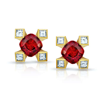 1.12 Carat Cushion Red Ruby and Diamond Earrings