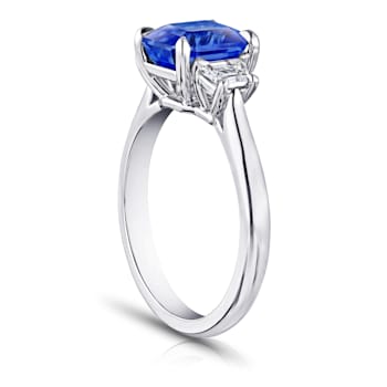 Rectangular Octagonal Blue Sapphire and Diamond Platinum Ring 3.64ctw