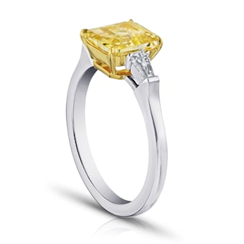 Square Octagonal Yellow Sapphire and Diamond Platinum Ring 2.79ctw