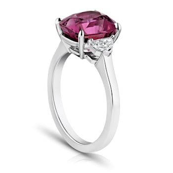 Rectangular Cushion Pinkish Red Sapphire and Diamond Platinum Ring 6.22ctw