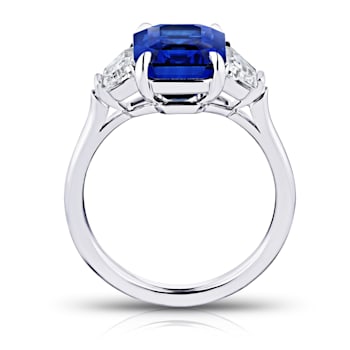 5.89ctw Emerald Cut Blue Sapphire and Diamond Platinum Ring