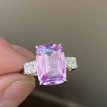 6.32 Cushion Cut Light Pink Sapphire and Diamond Platinum Ring
