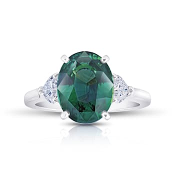 5.80ctw Oval Green Sapphire and Diamond Platinum Ring