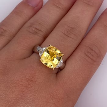 Rectangular Cushion Yellow Sapphire and Diamond Platinum Ring 7.31ctw